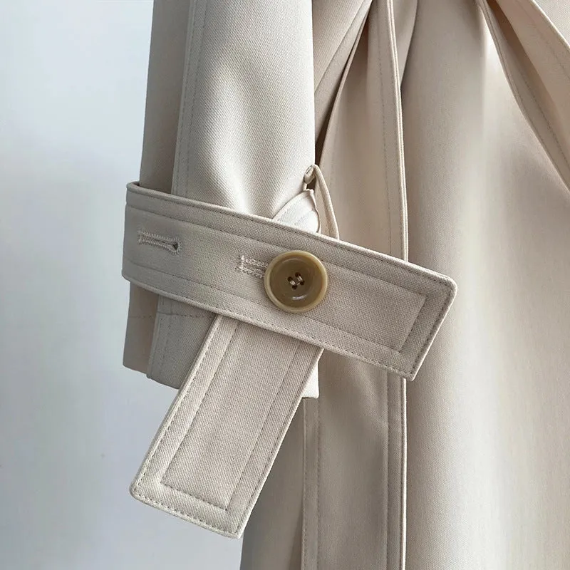 Draping British Loose Mid-Length Over The Knee Trench Coat Beige