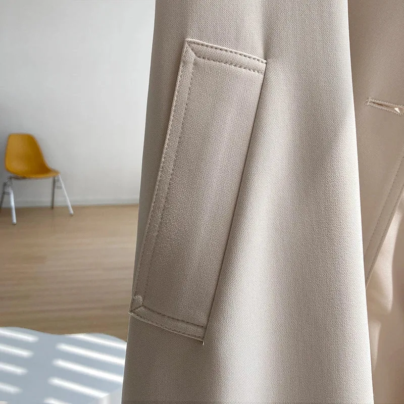 Draping British Loose Mid-Length Over The Knee Trench Coat Beige