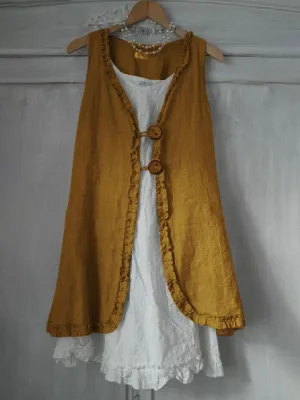 Dunnmall Buttoned Ruffled Sleeveless Linen Solid Shirts & Tops