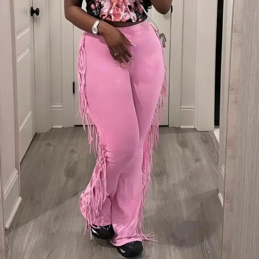 Ellen Tassels Skinny Flare High Waist Stretcy Bottoms