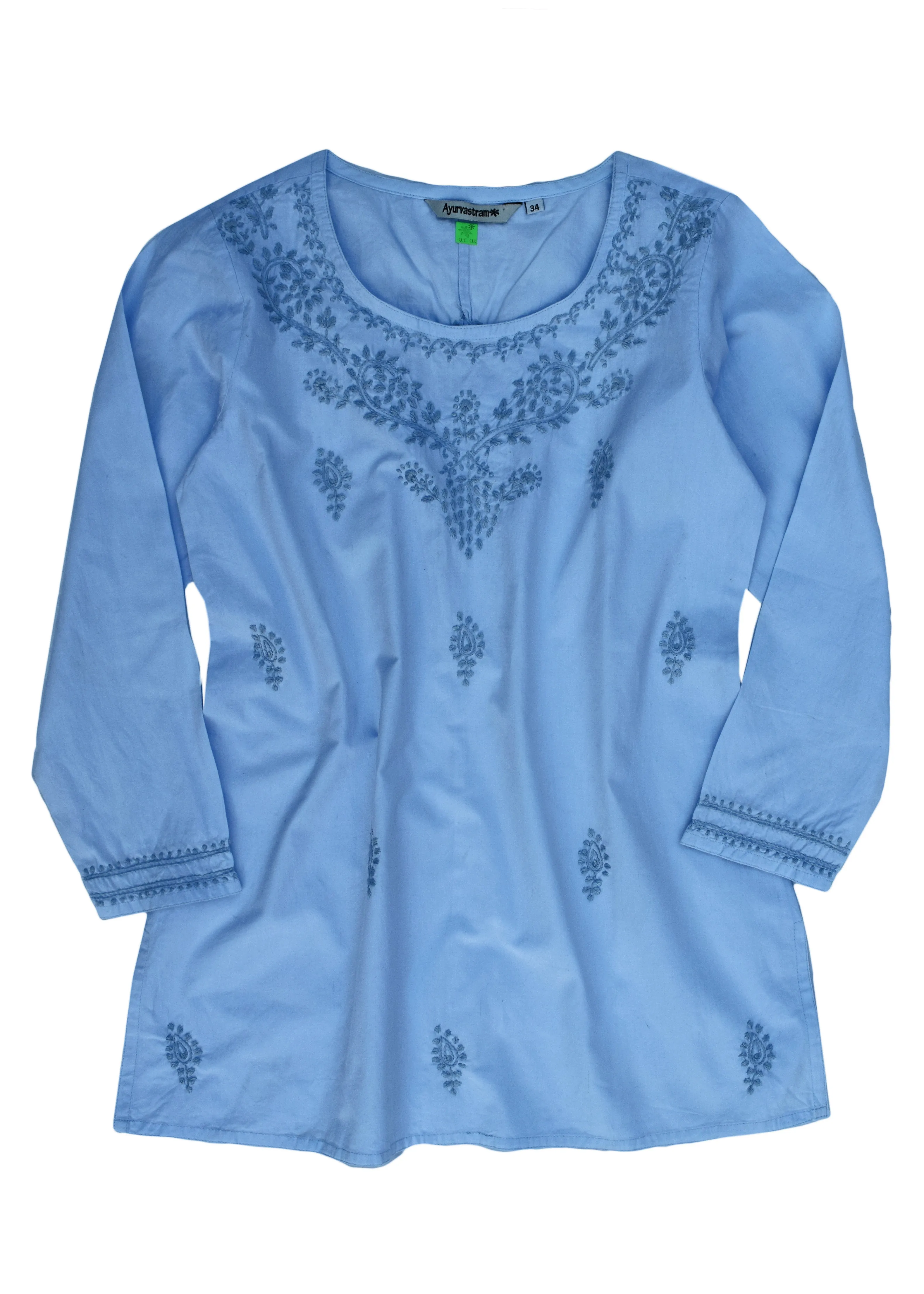 Eri Hand Embroidered Pure Cotton Short Tunic Top