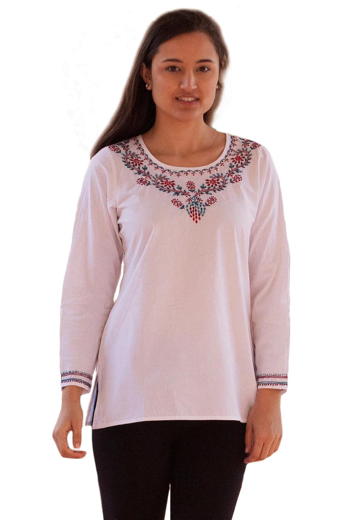 Eri Hand Embroidered Pure Cotton Short Tunic Top