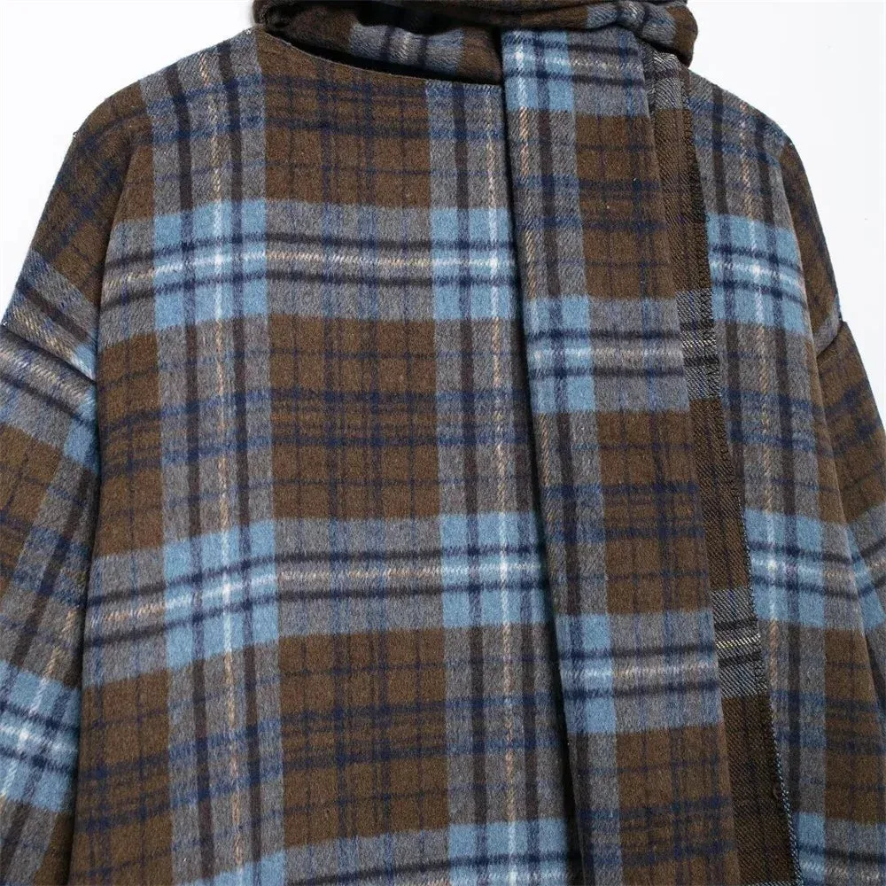 Faith Blue Plaid Scarf Maxi Duster Coat