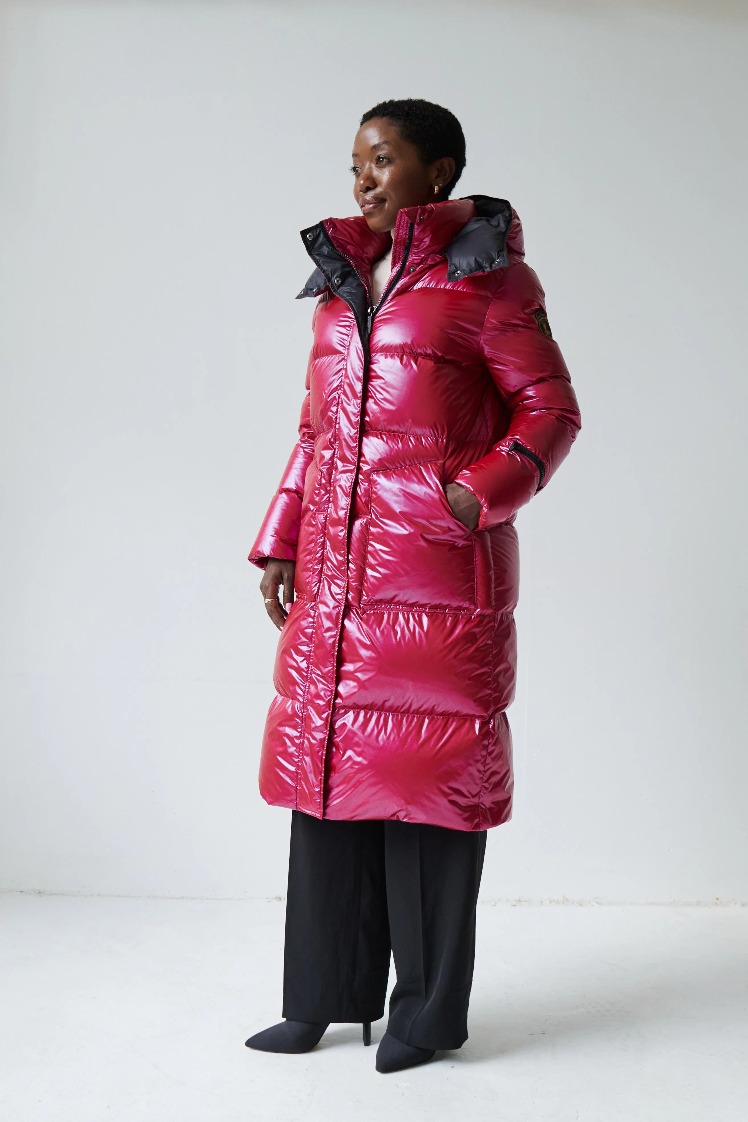 Fria Long Down Coat | Dark Lipstick Red