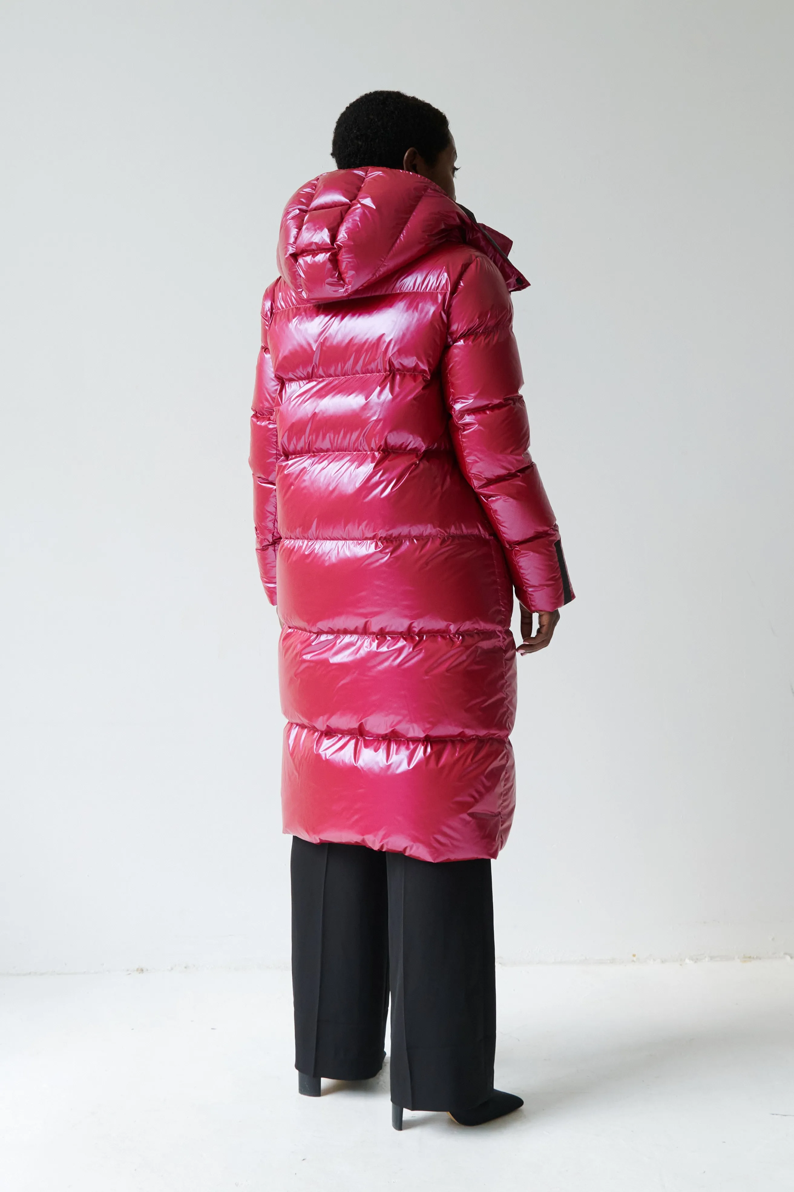 Fria Long Down Coat | Dark Lipstick Red