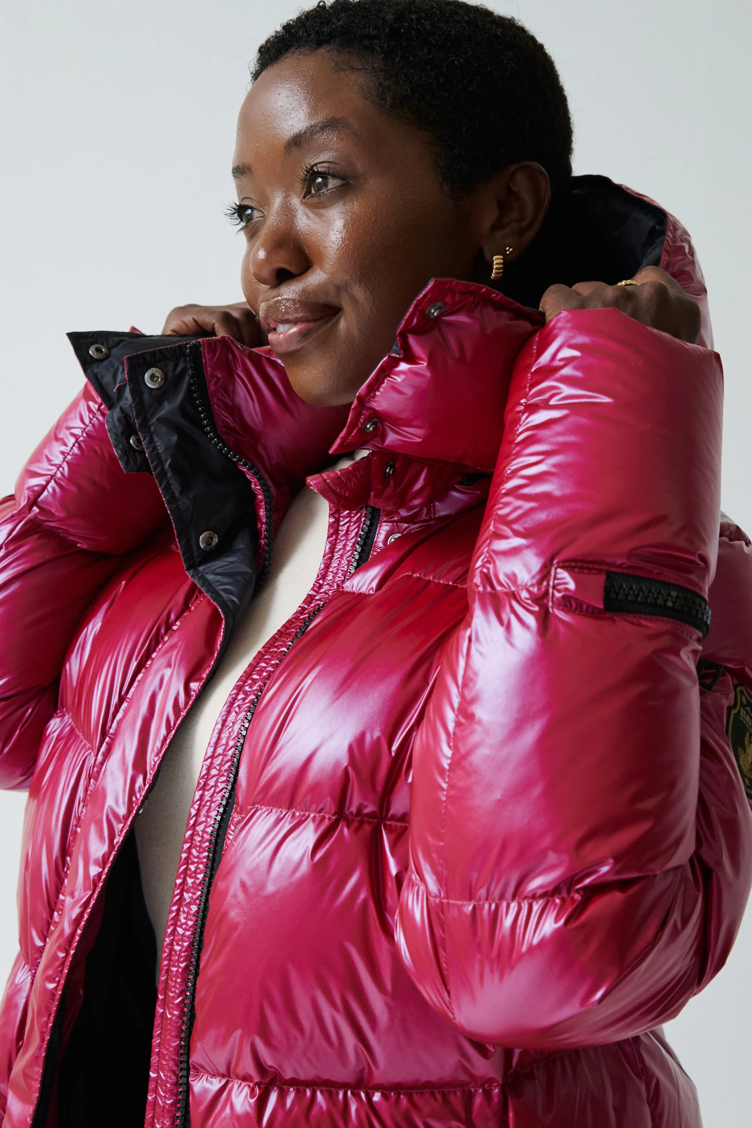 Fria Long Down Coat | Dark Lipstick Red