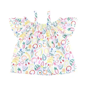 Fruit Pattern Cold Shoulder Blouse