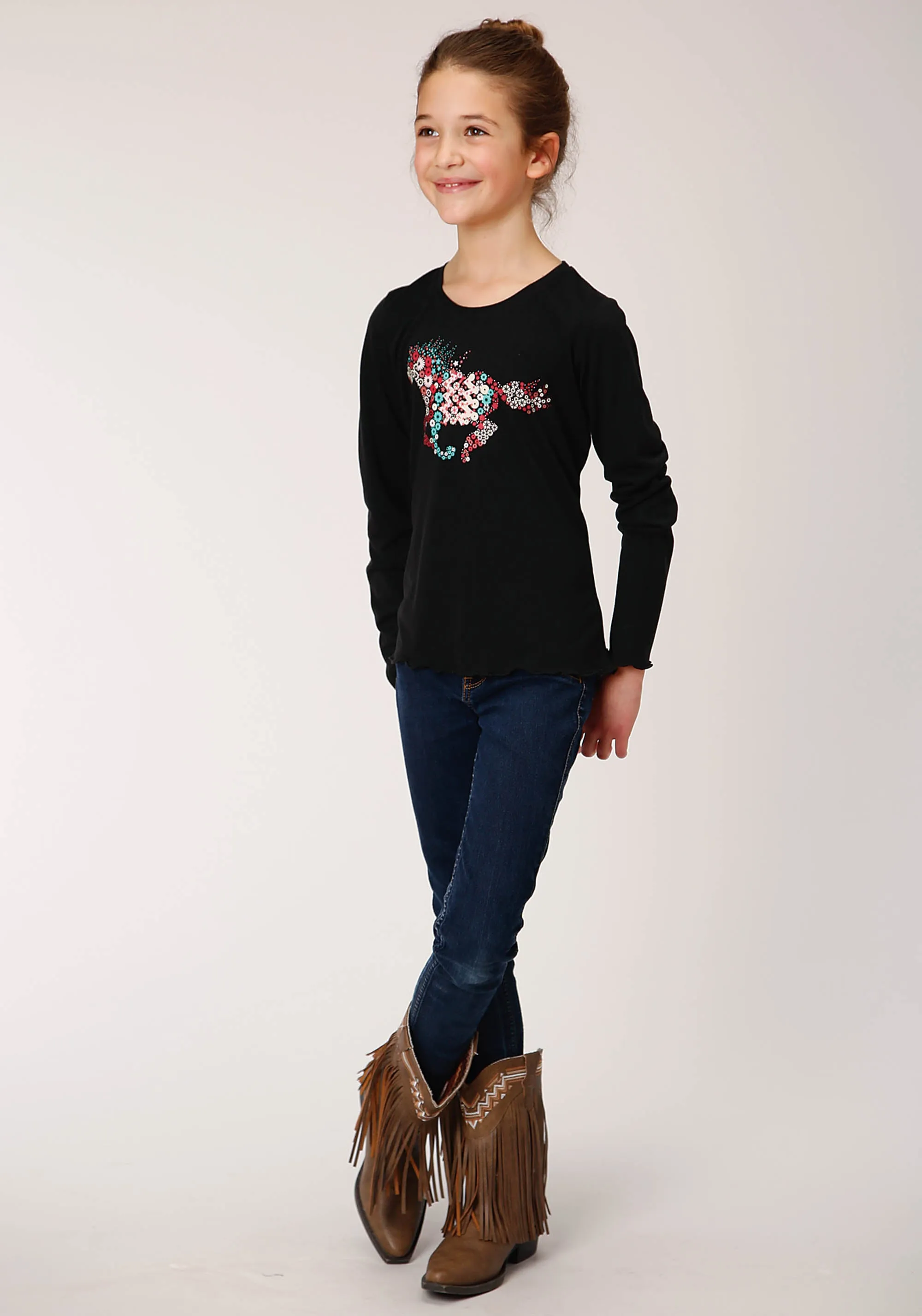 GIRLS LONG SLEEVE KNIT POLY RAYON JERSEY LONG SLEEVE  T T-SHIRT