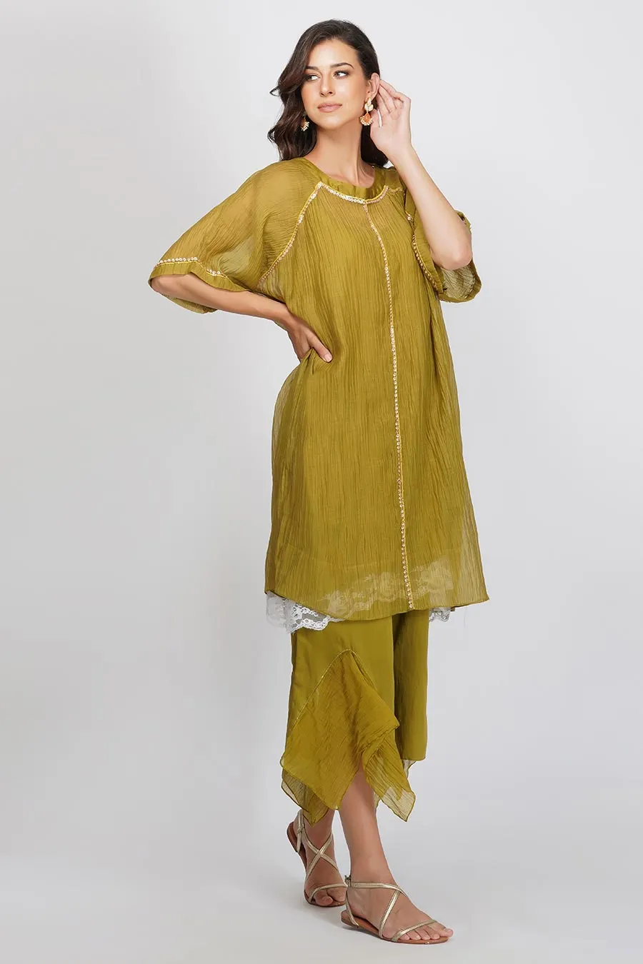 Green Tunic & Aymmetrical Pants Set