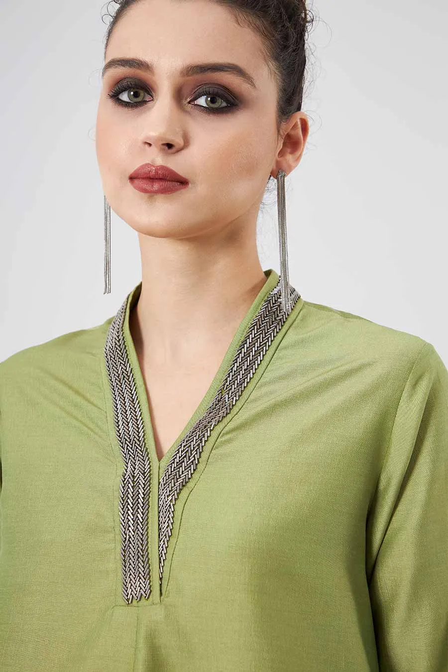 Green Tunic & Drape Skirt Co-Ords Set