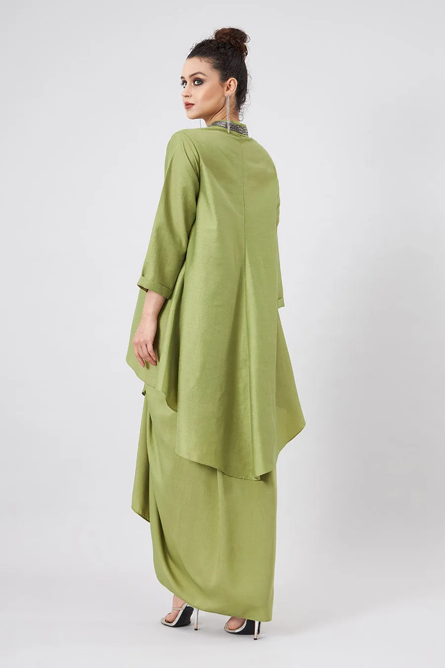 Green Tunic & Drape Skirt Co-Ords Set