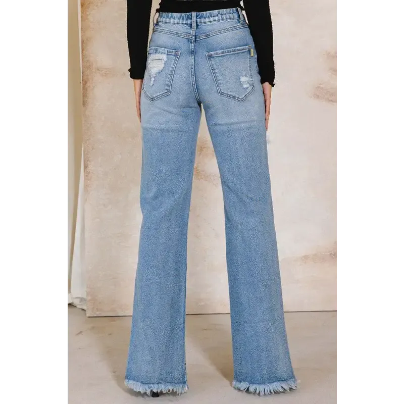 High Rise Distressed Wide Jeans