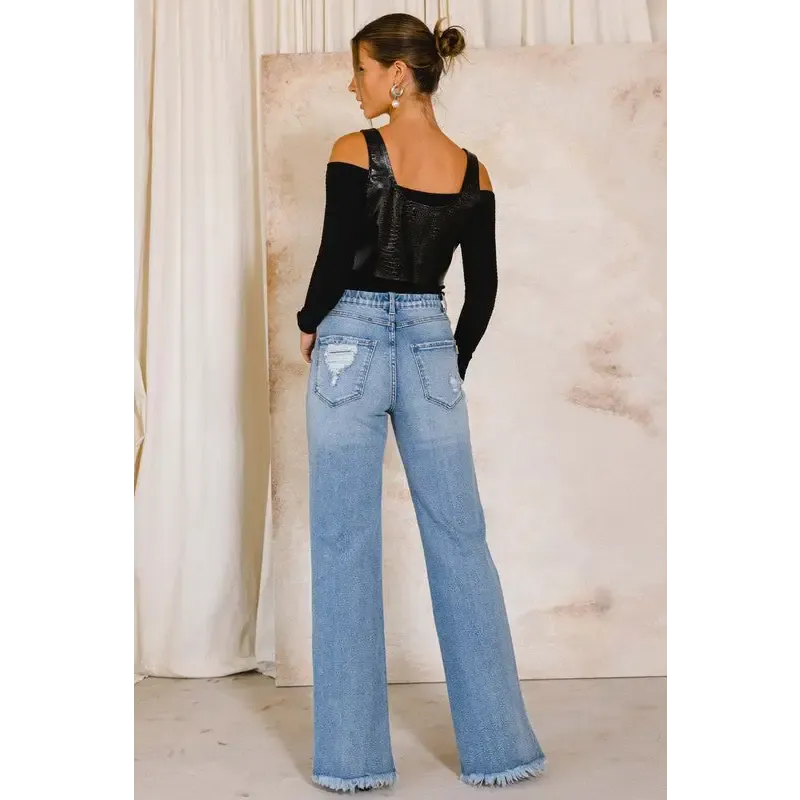 High Rise Distressed Wide Jeans