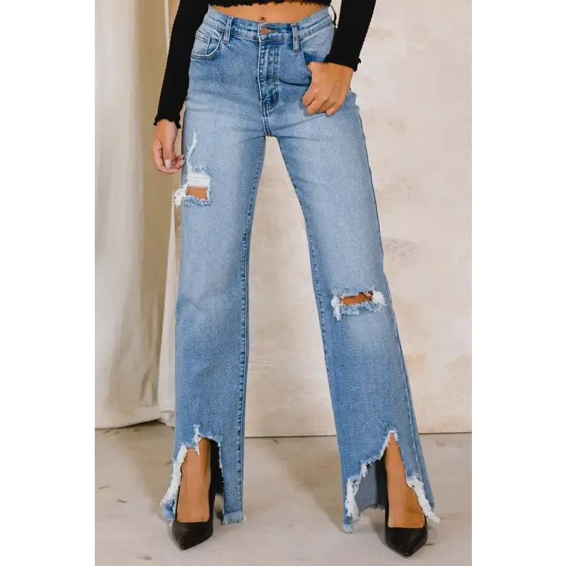 High Rise Distressed Wide Jeans