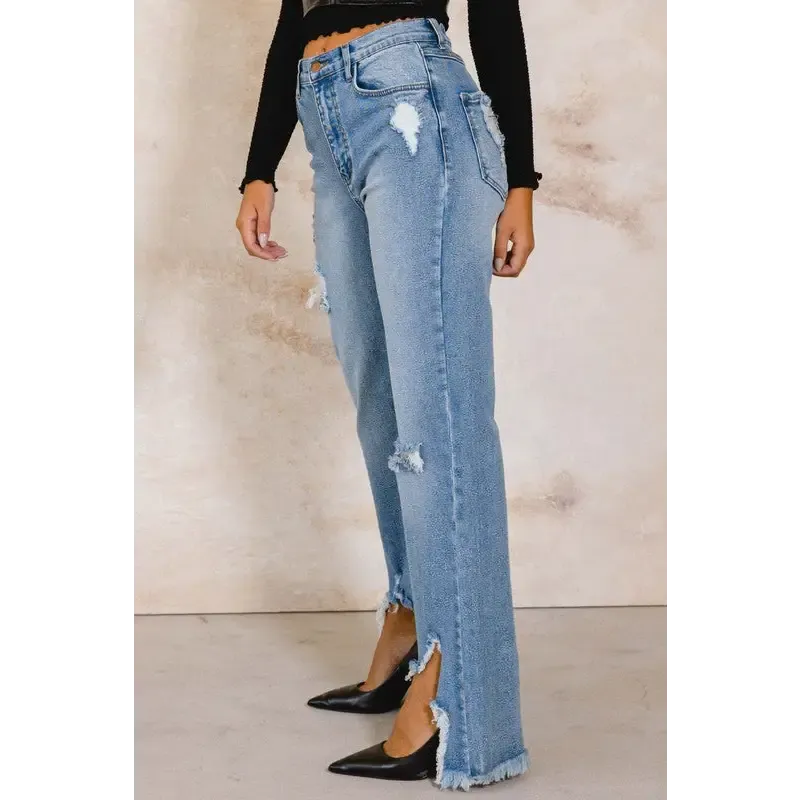 High Rise Distressed Wide Jeans