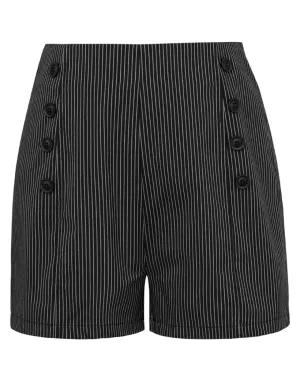 High Waist Stretch Shorts Vintage Button Sailor Shorts Pinup Shorts