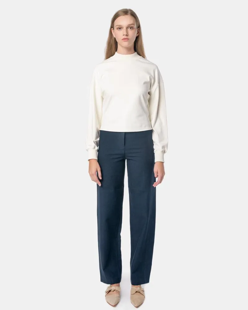 High Waisted Denim Pants in Petrol Blue