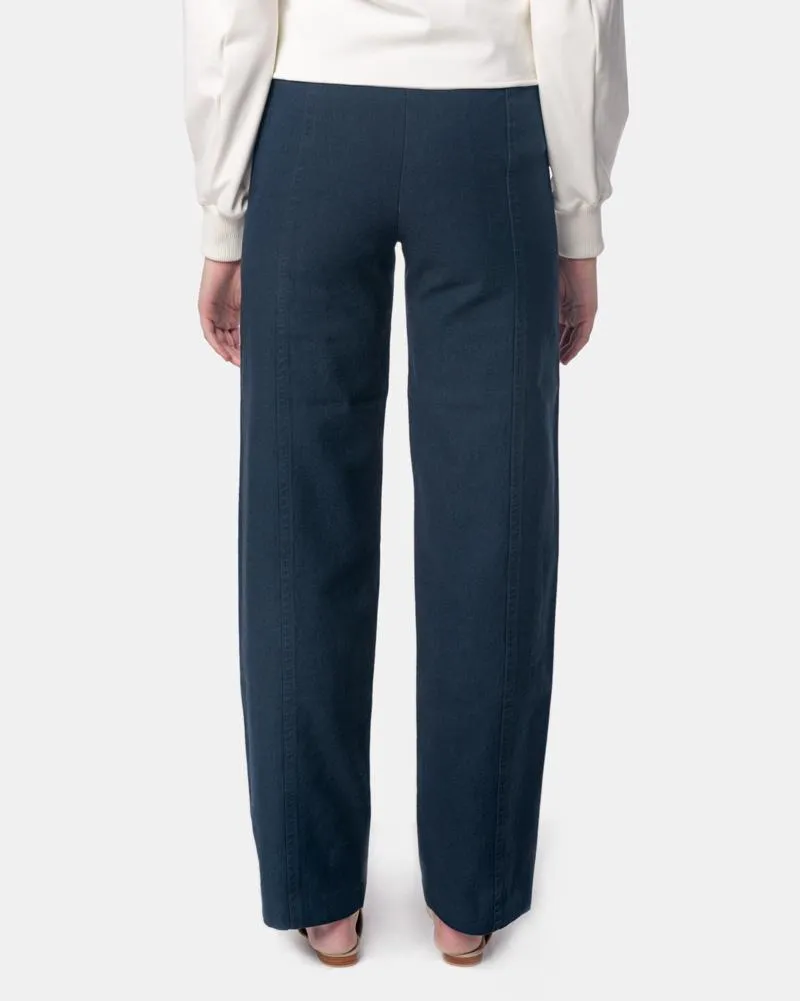 High Waisted Denim Pants in Petrol Blue