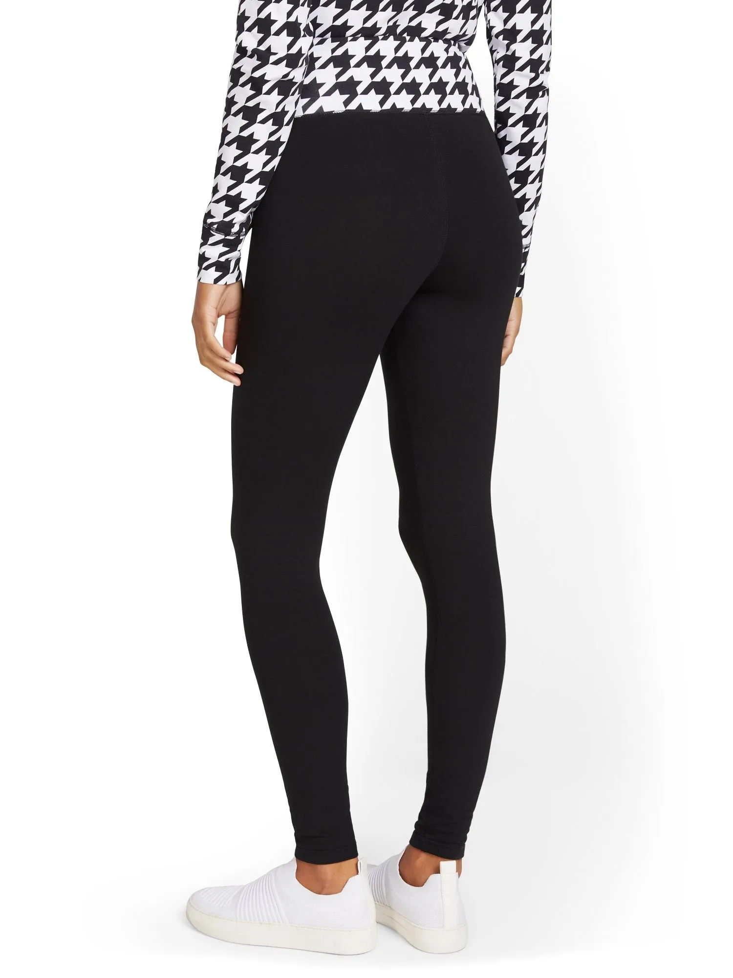 High-Waisted Houndstooth-Waist Pocket Legging