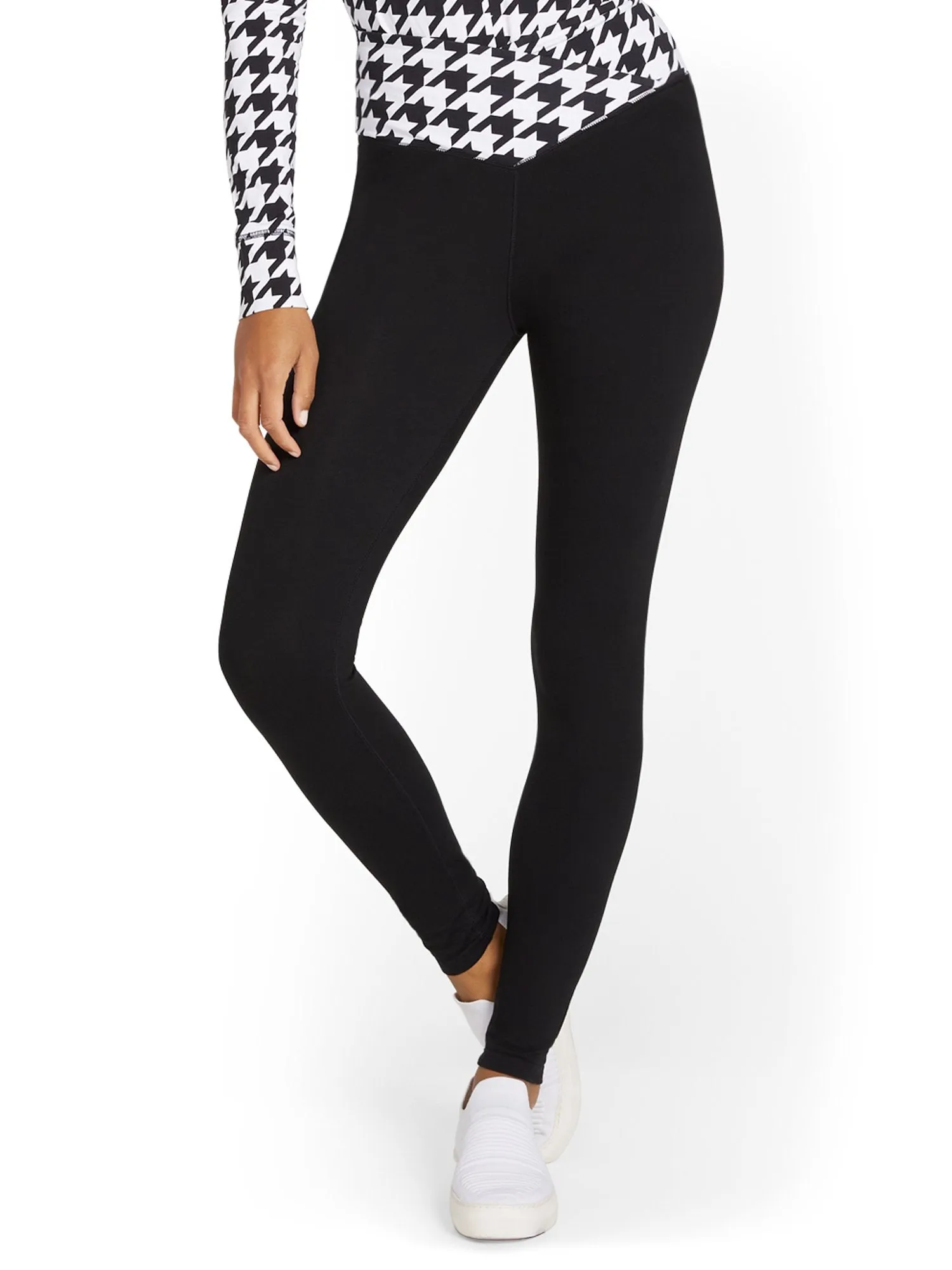 High-Waisted Houndstooth-Waist Pocket Legging