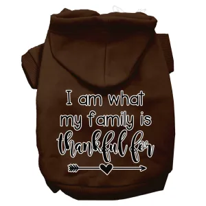 I Am What My Family Is Thankful For Screen Print Dog Hoodie Brown M