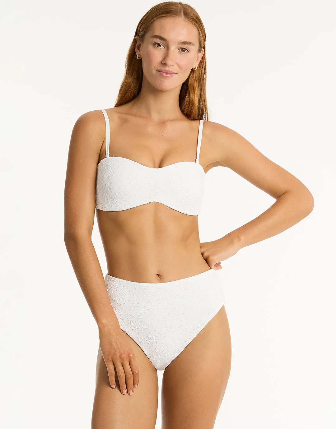 Interlace Retro High Waist Bikini Pant - White