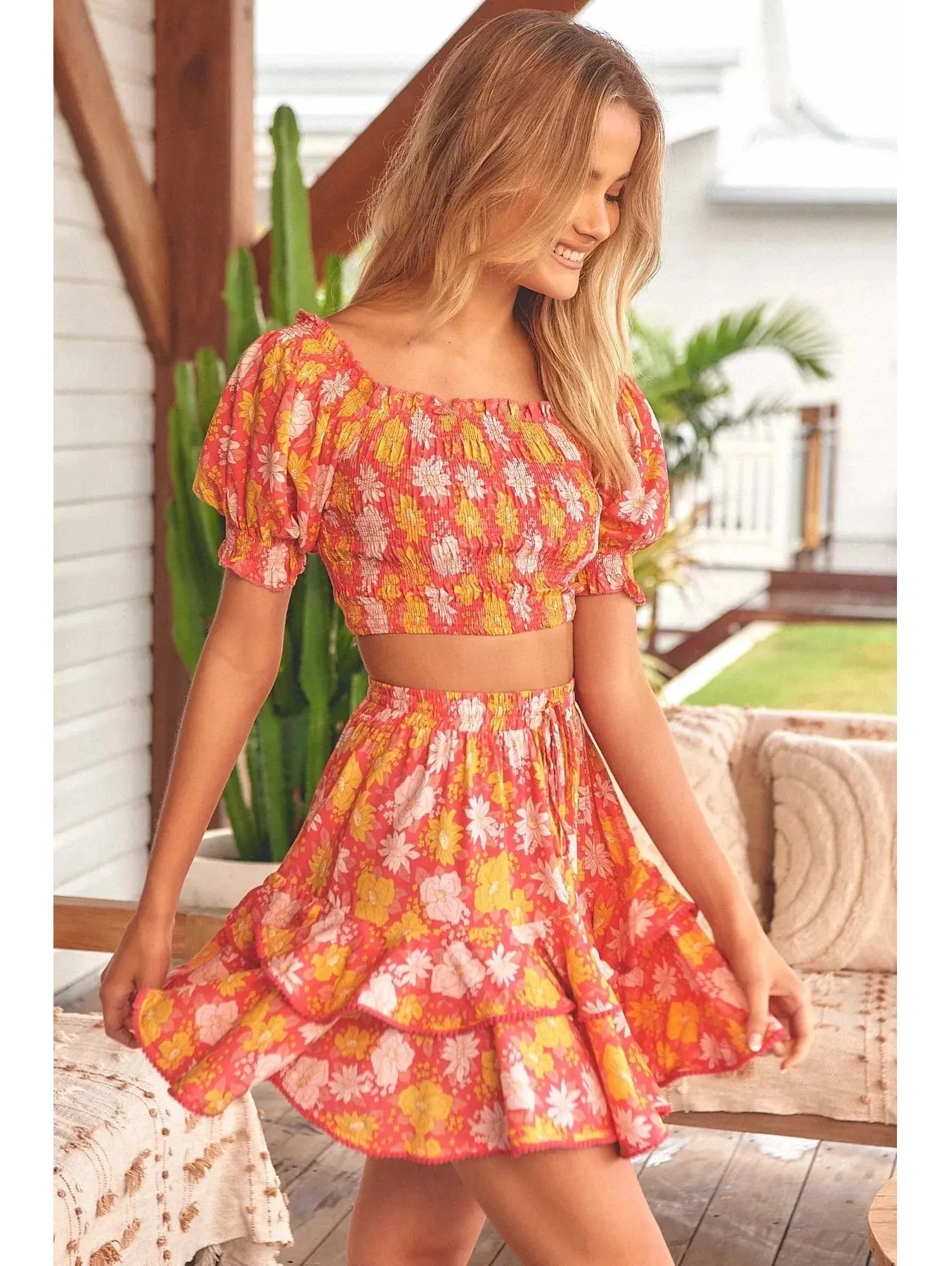 JAASE Follow the Sun Print Miri Mini Skirt - Orange