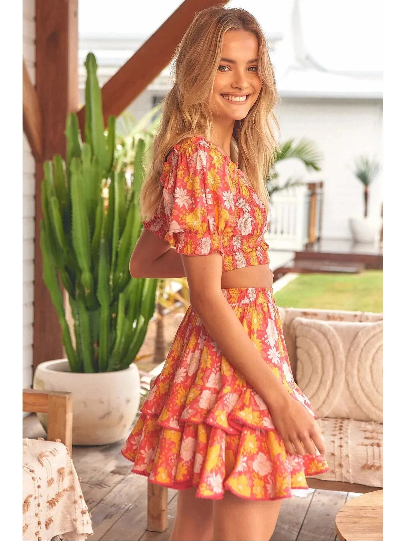 JAASE Follow the Sun Print Miri Mini Skirt - Orange