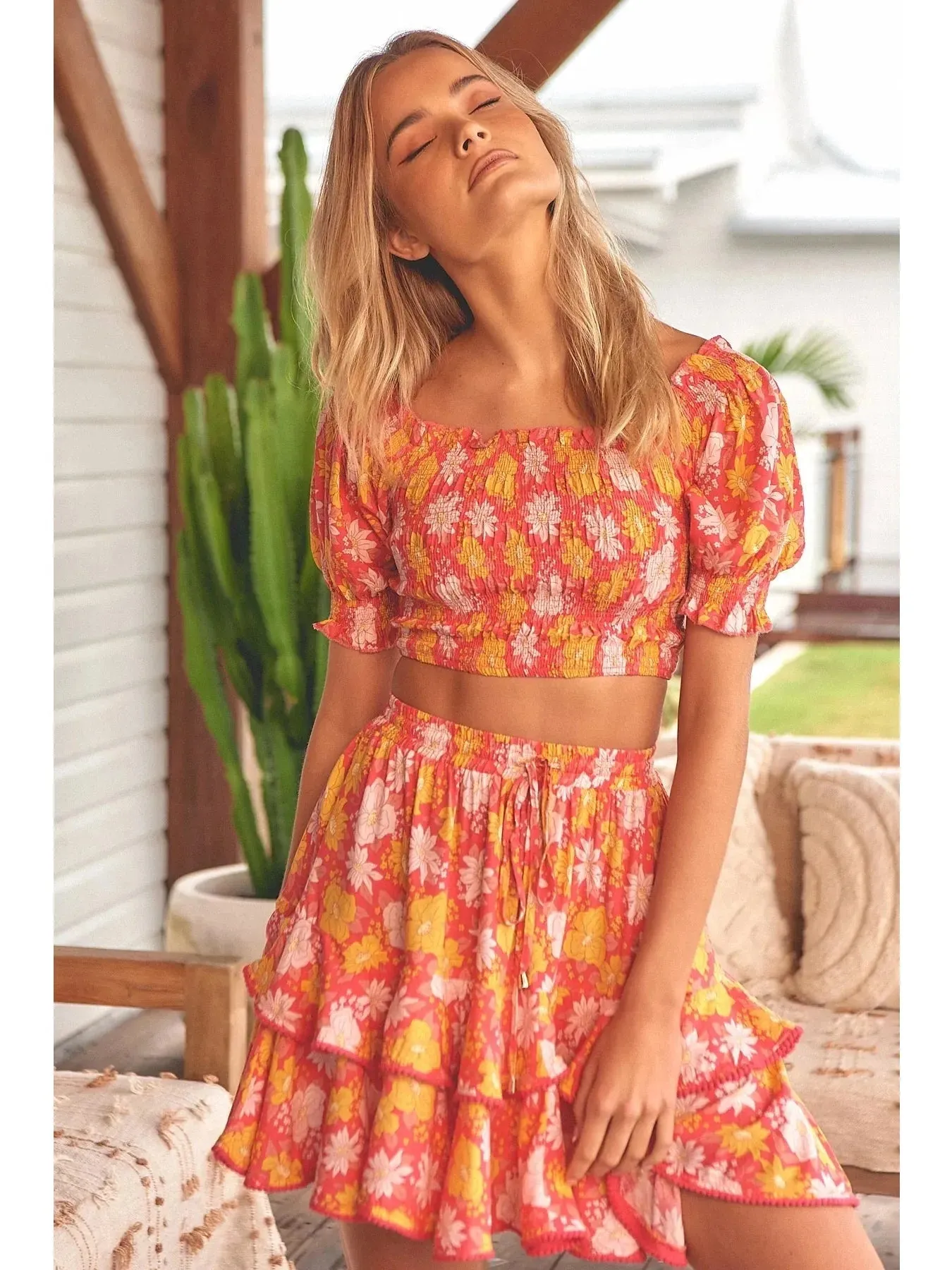 JAASE Follow the Sun Print Miri Mini Skirt - Orange