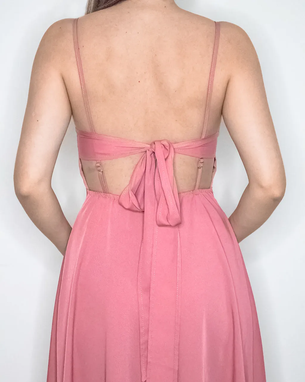 Jae Pink Backless Dress with Bow - Pink Midi Dress