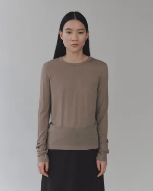 Khaki Wool Tencel Crew Neck Top