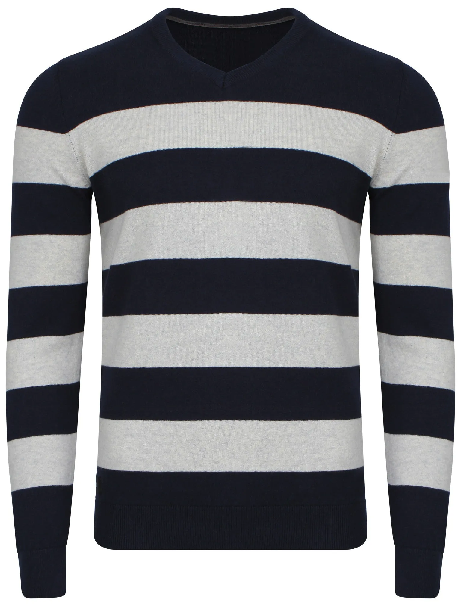 Le Shark V-neck contrast stripe jumper in mid blue
