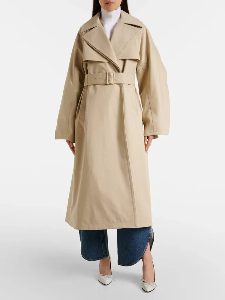 long cotton trench coat loose long-sleeved jacket