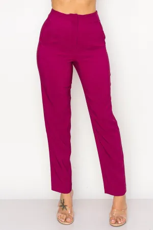 Magenta Solid High Waist Dress Pants