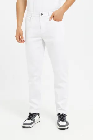 Men White 5 Pockets Knit Denim Jeans