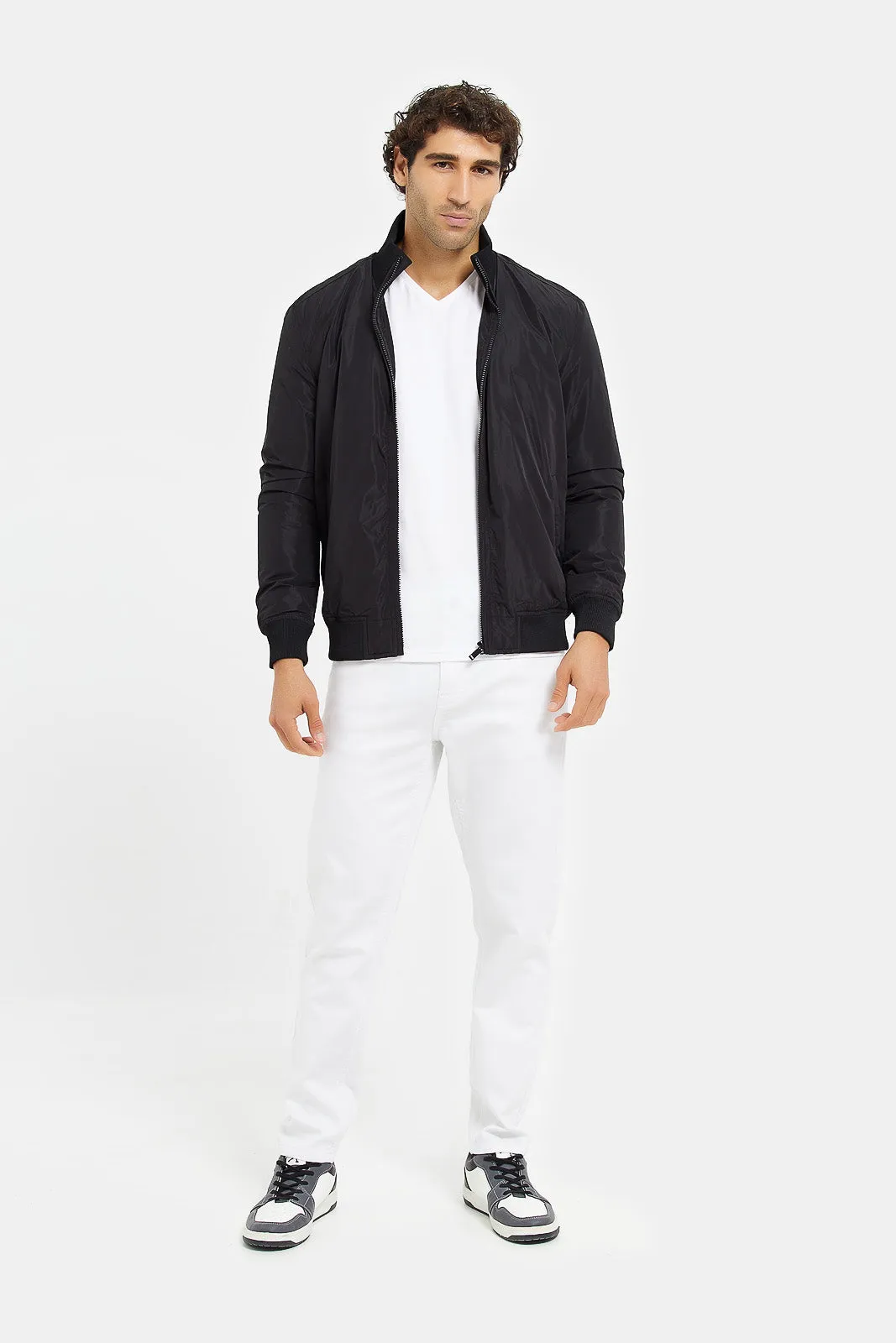 Men White 5 Pockets Knit Denim Jeans