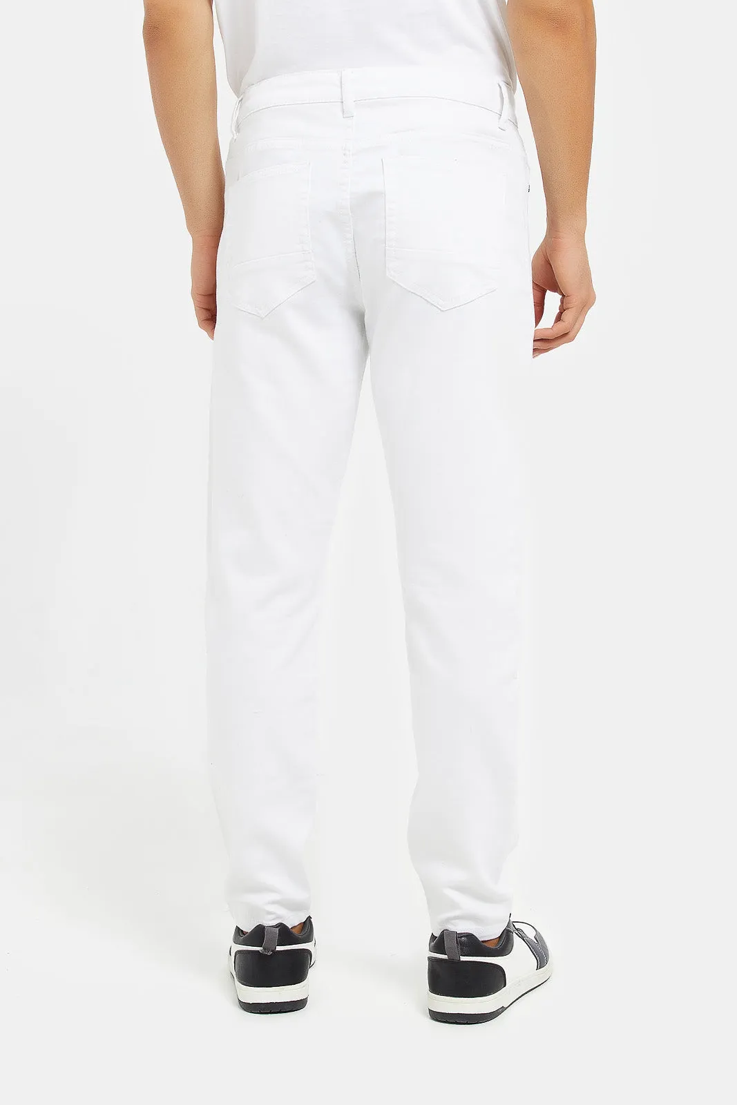 Men White 5 Pockets Knit Denim Jeans