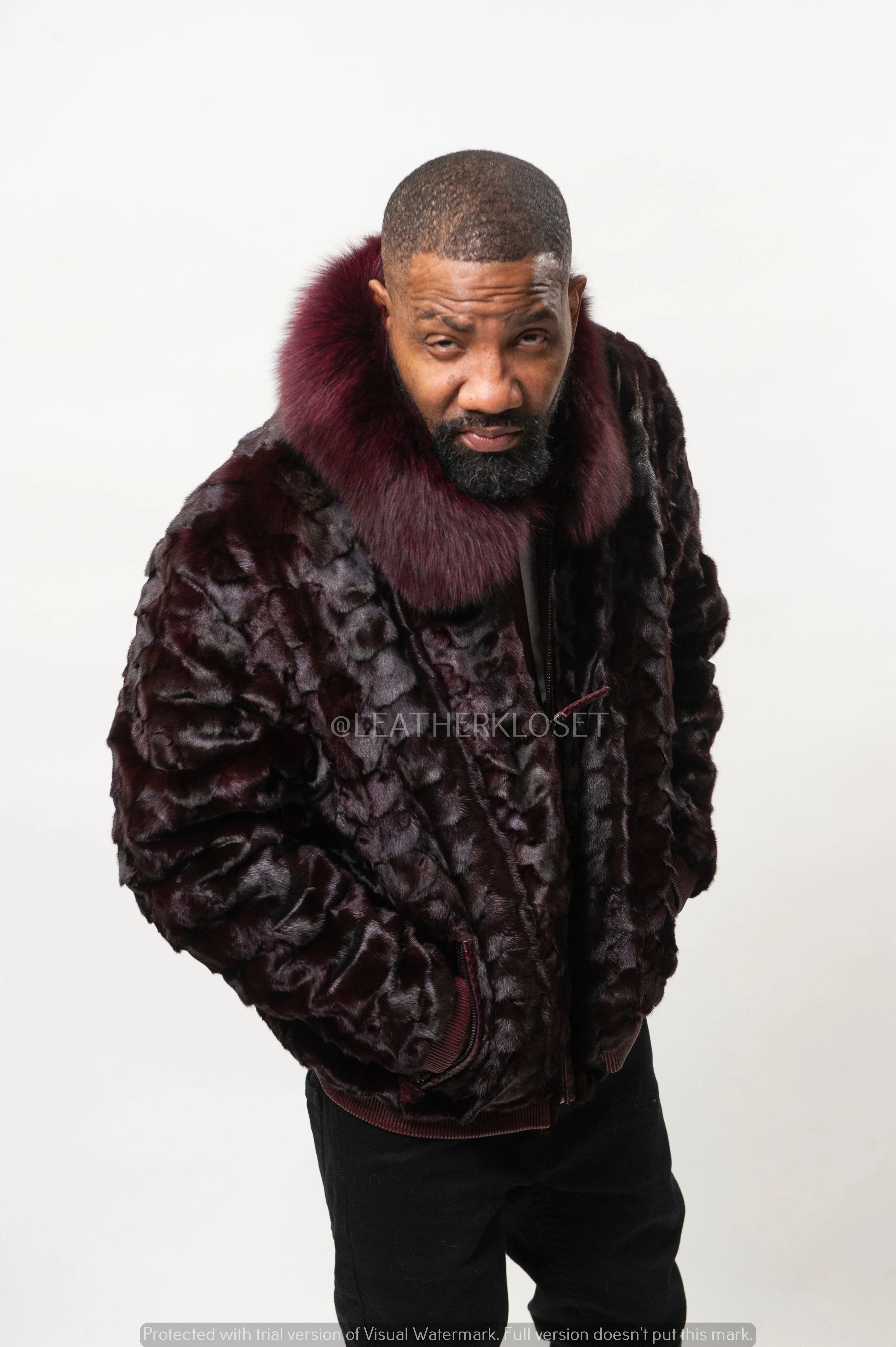 Men's Mink Bomber Jacket [Burgundy]