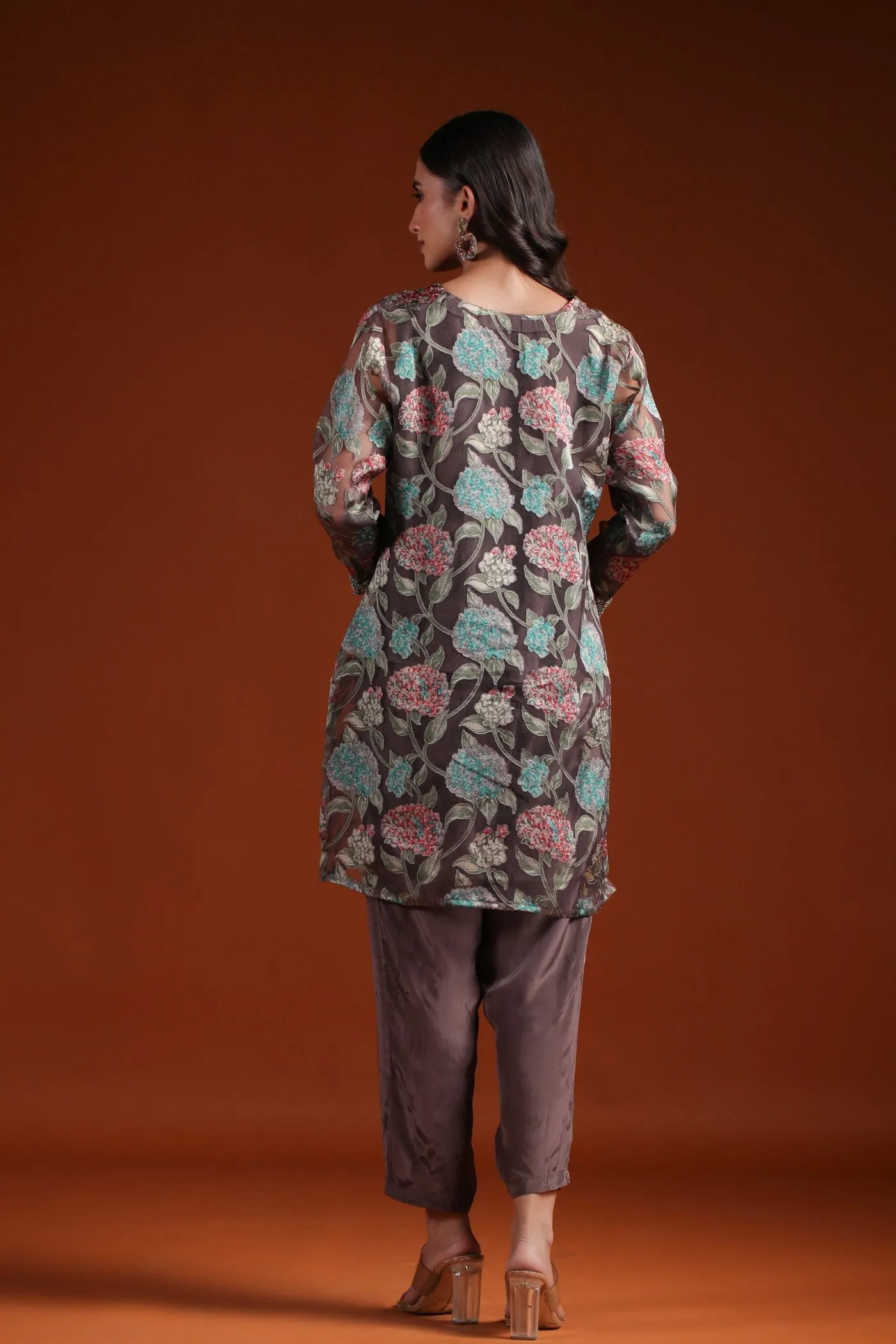 Metallic Bronze Floral Sheer Co-ord Set