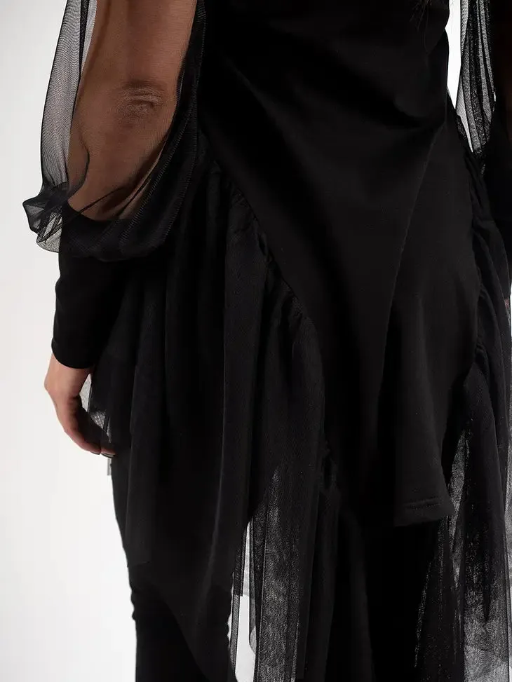Metamorphoza Asymmetric Mesh Midi Tunic