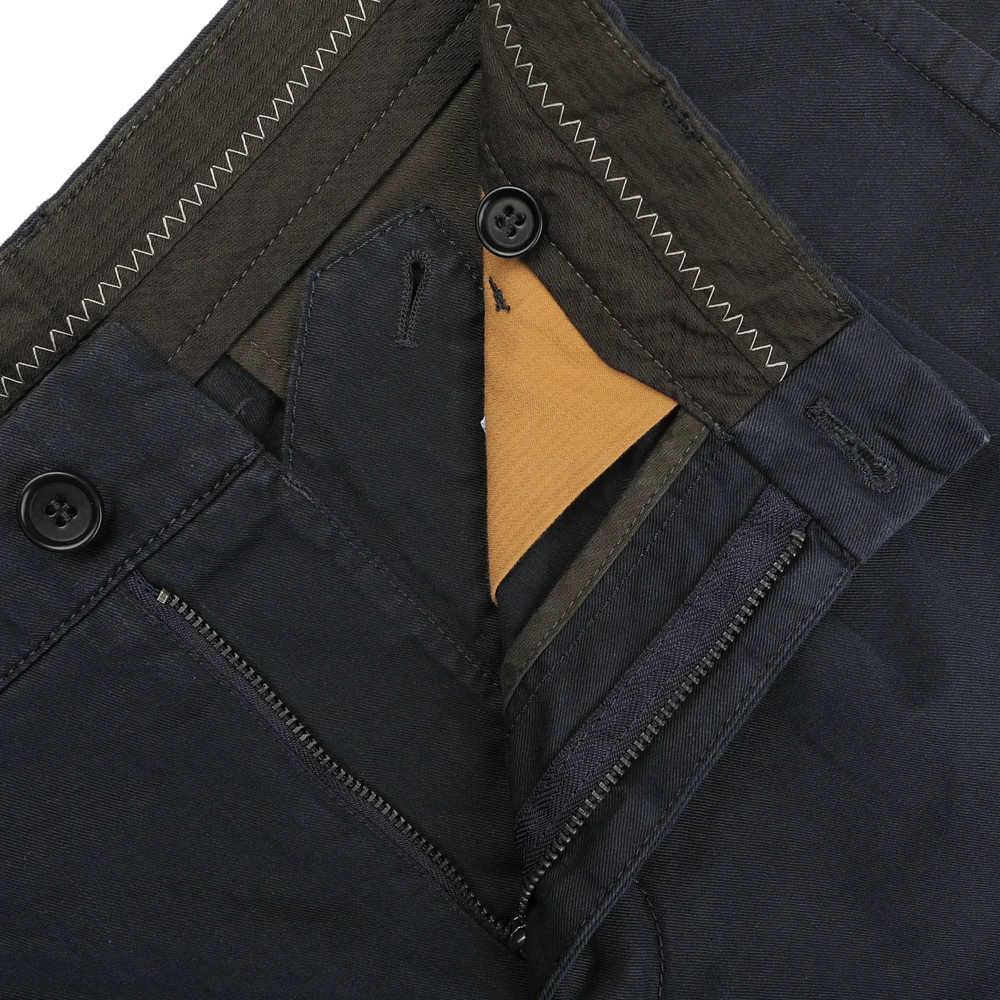 Navy Blue Cotton Pleated Chinos
