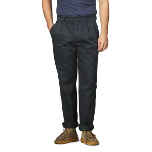 Navy Blue Cotton Pleated Chinos