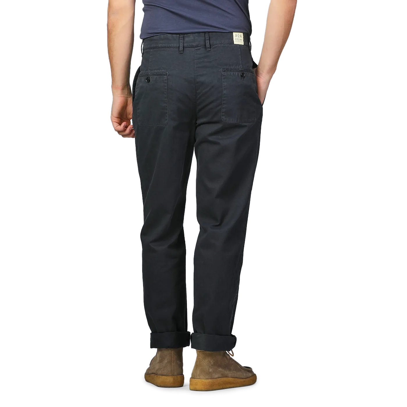 Navy Blue Cotton Pleated Chinos