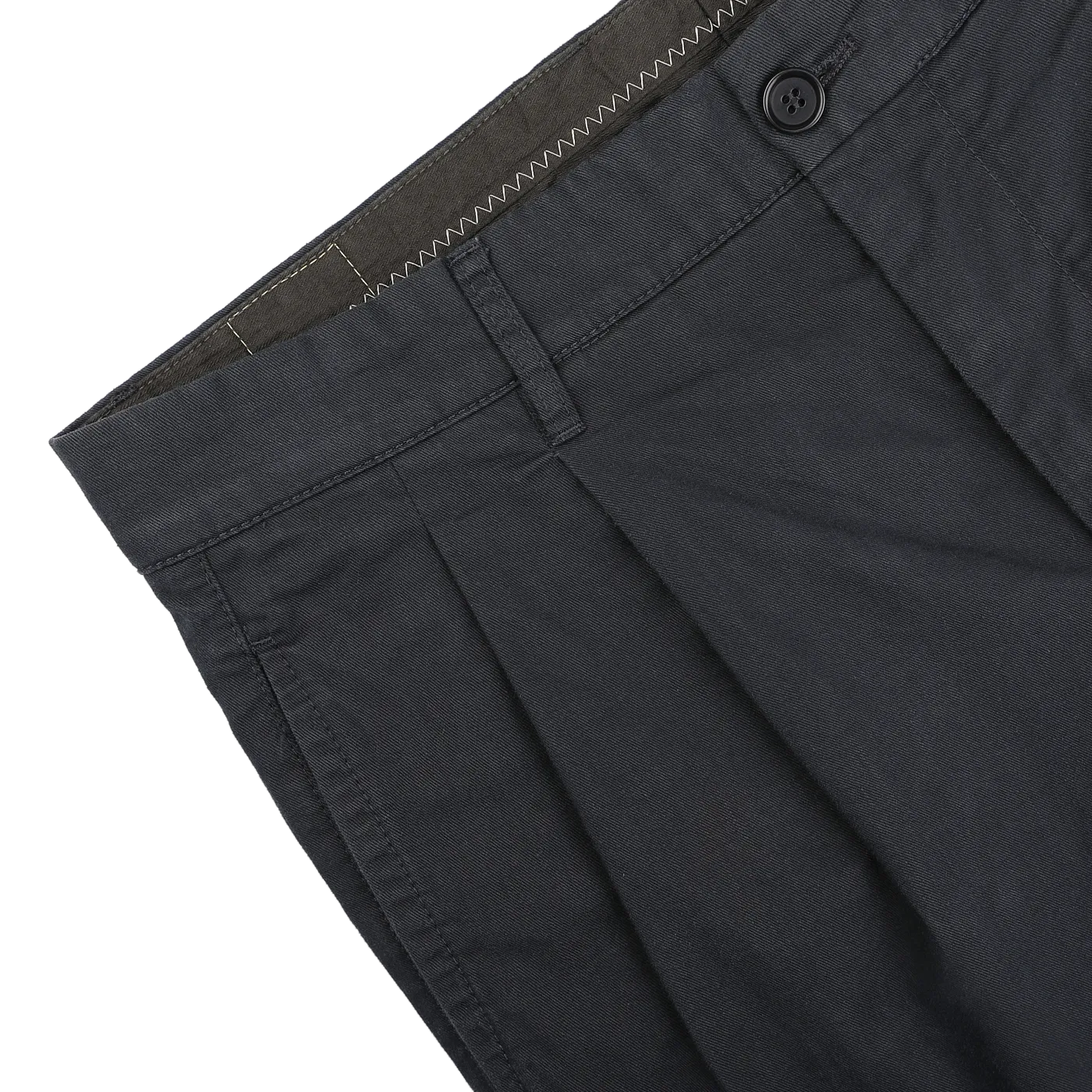 Navy Blue Cotton Pleated Chinos