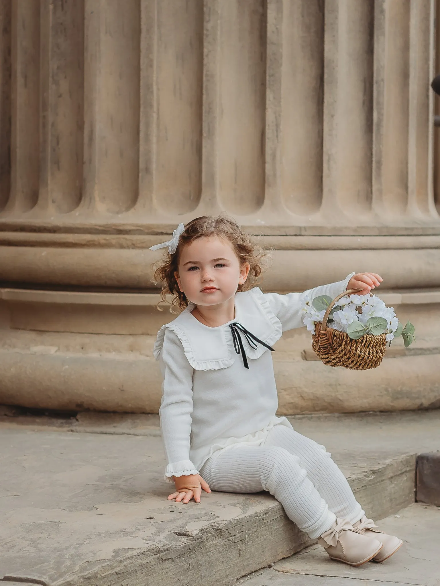 'Olive' ivory knitted suit with bib collar