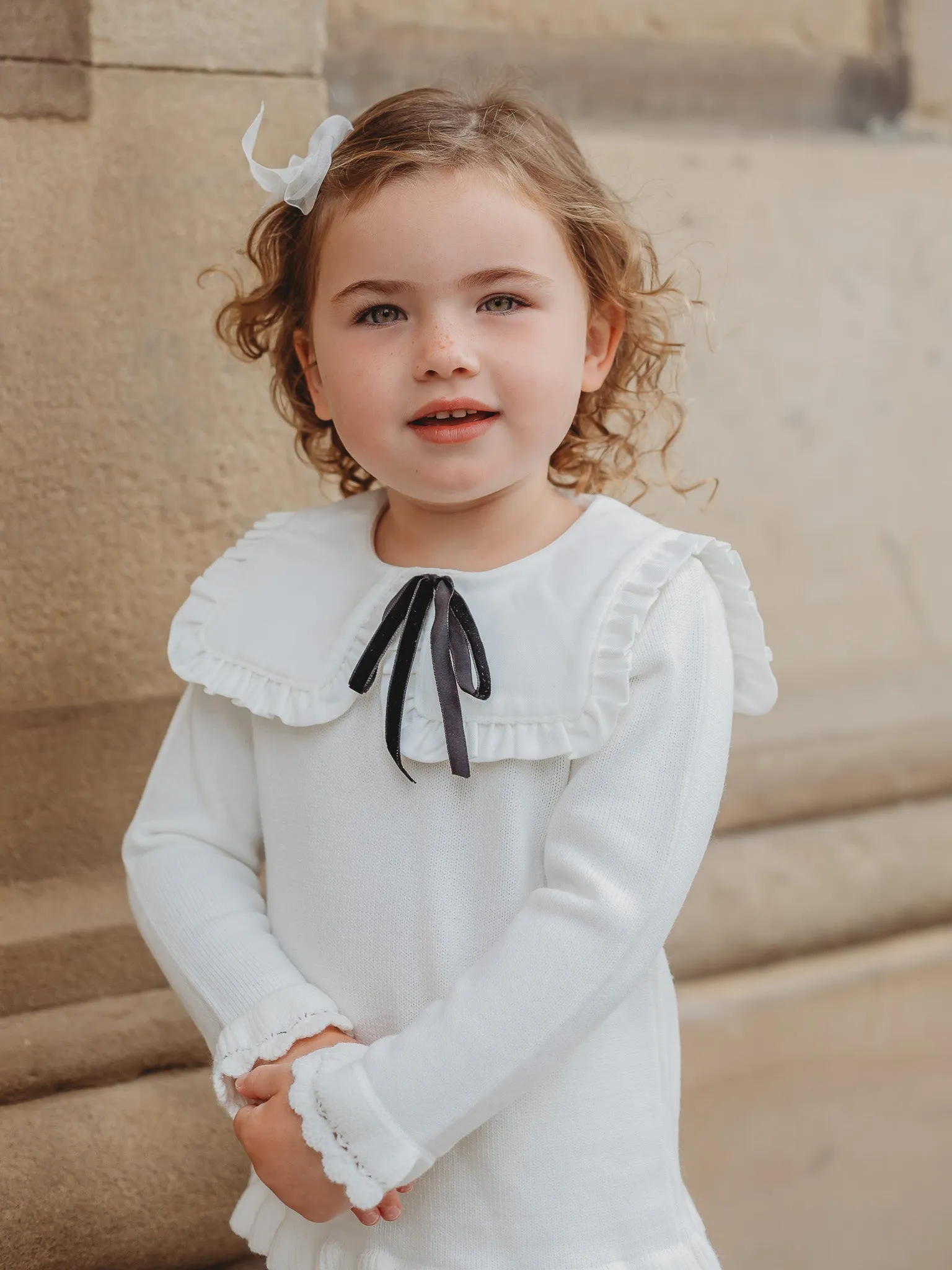 'Olive' ivory knitted suit with bib collar