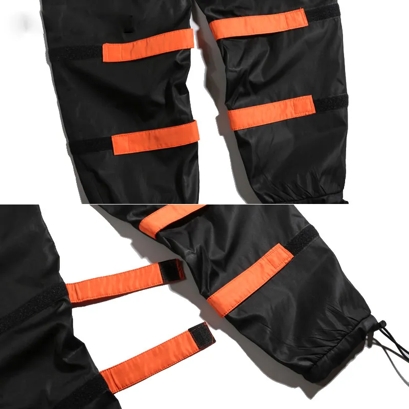 Orange Side Pockets Cargo Hip Hop Casual Men Streetwear Pants