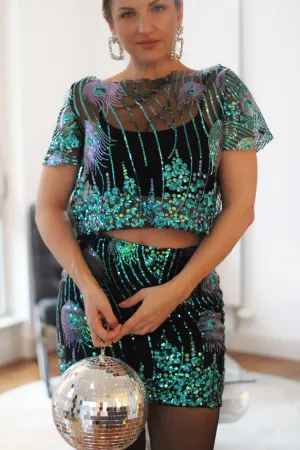 Peacock Sequin crop top