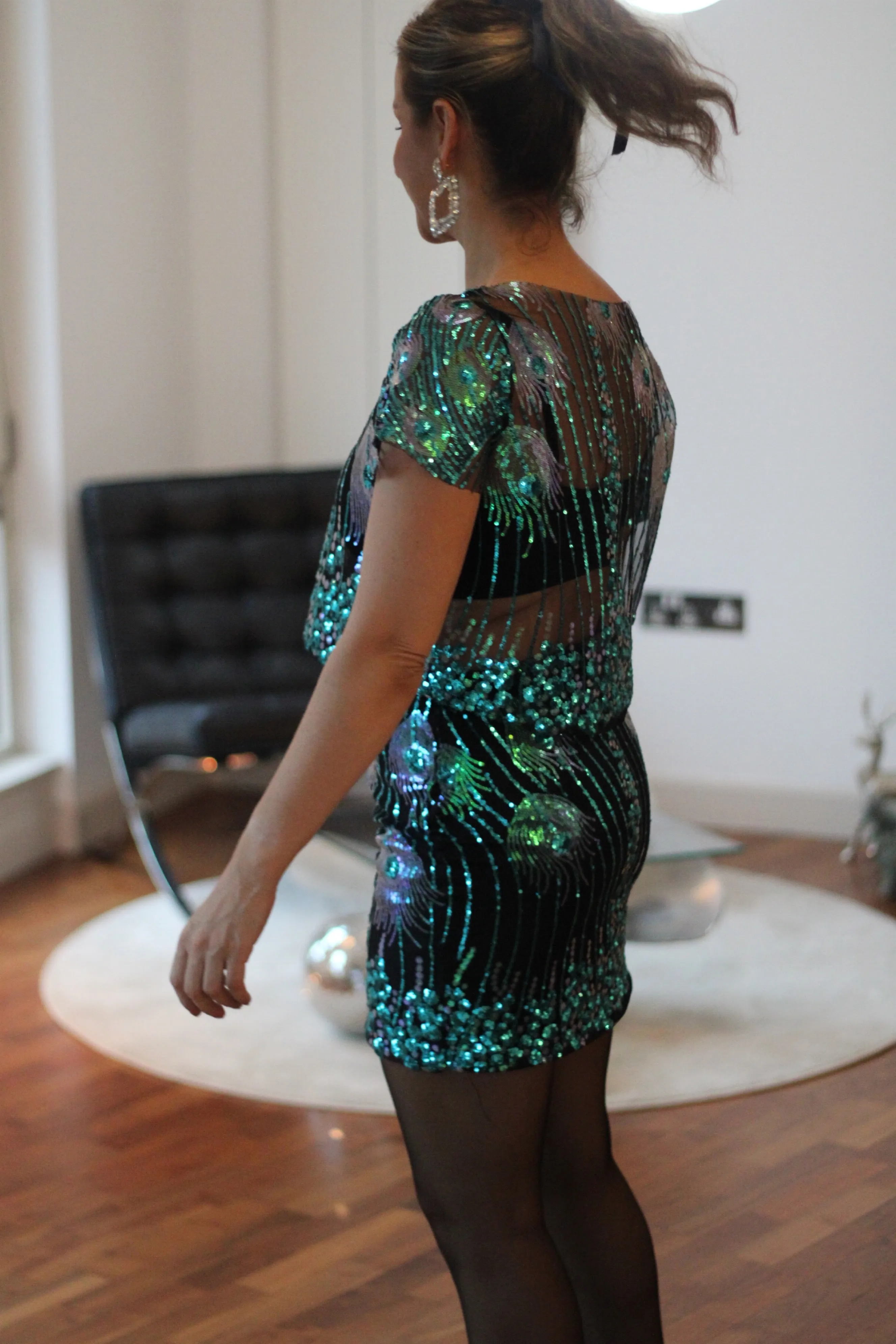 Peacock Sequin crop top