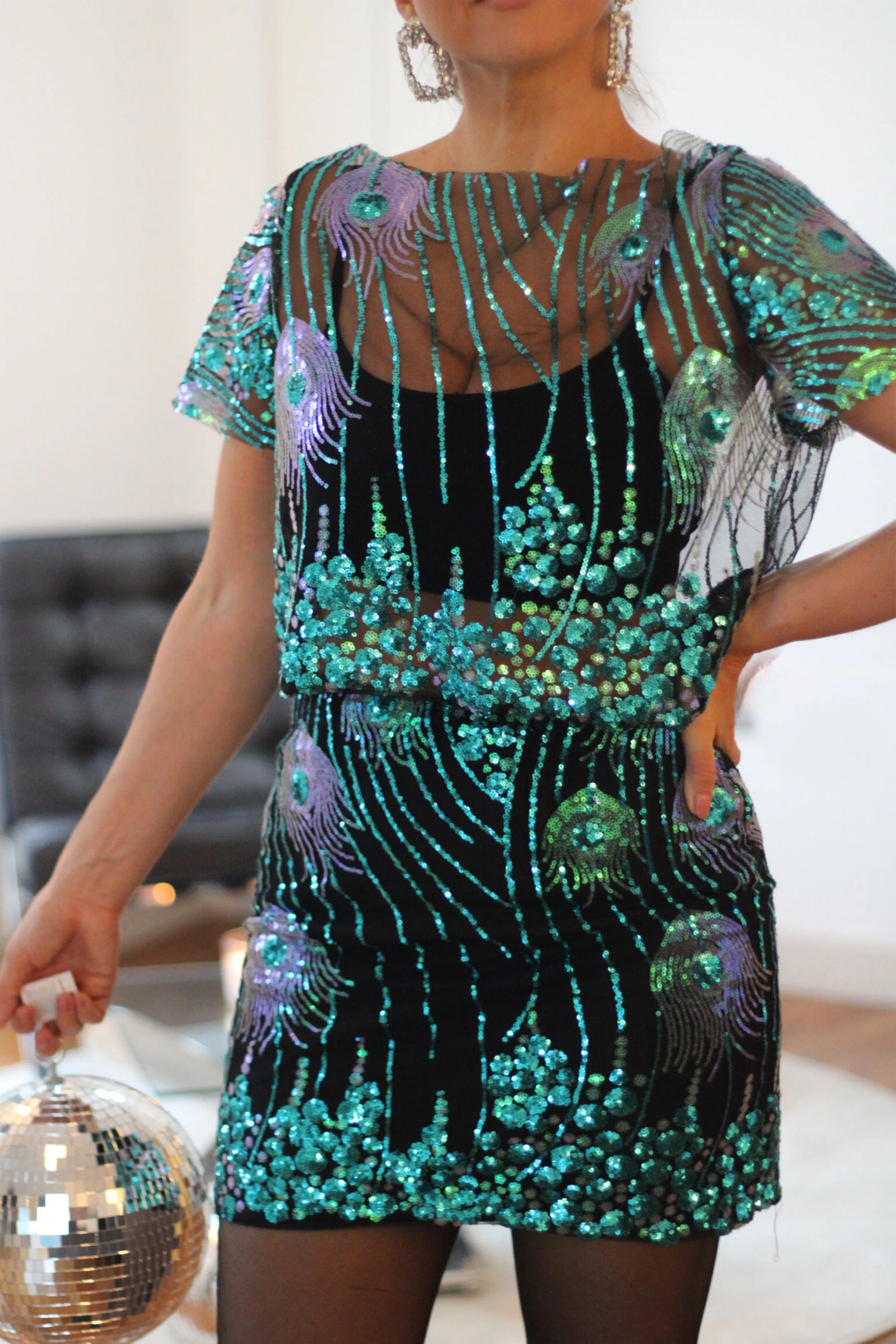 Peacock Sequin crop top